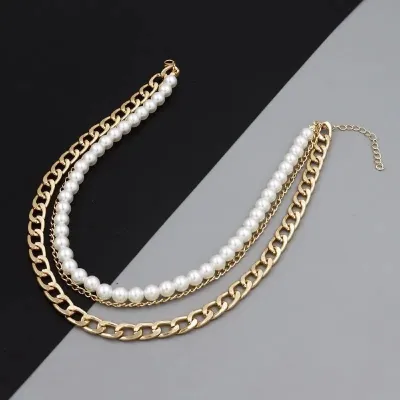 Chain Pearl Multilayer Golden Necklace